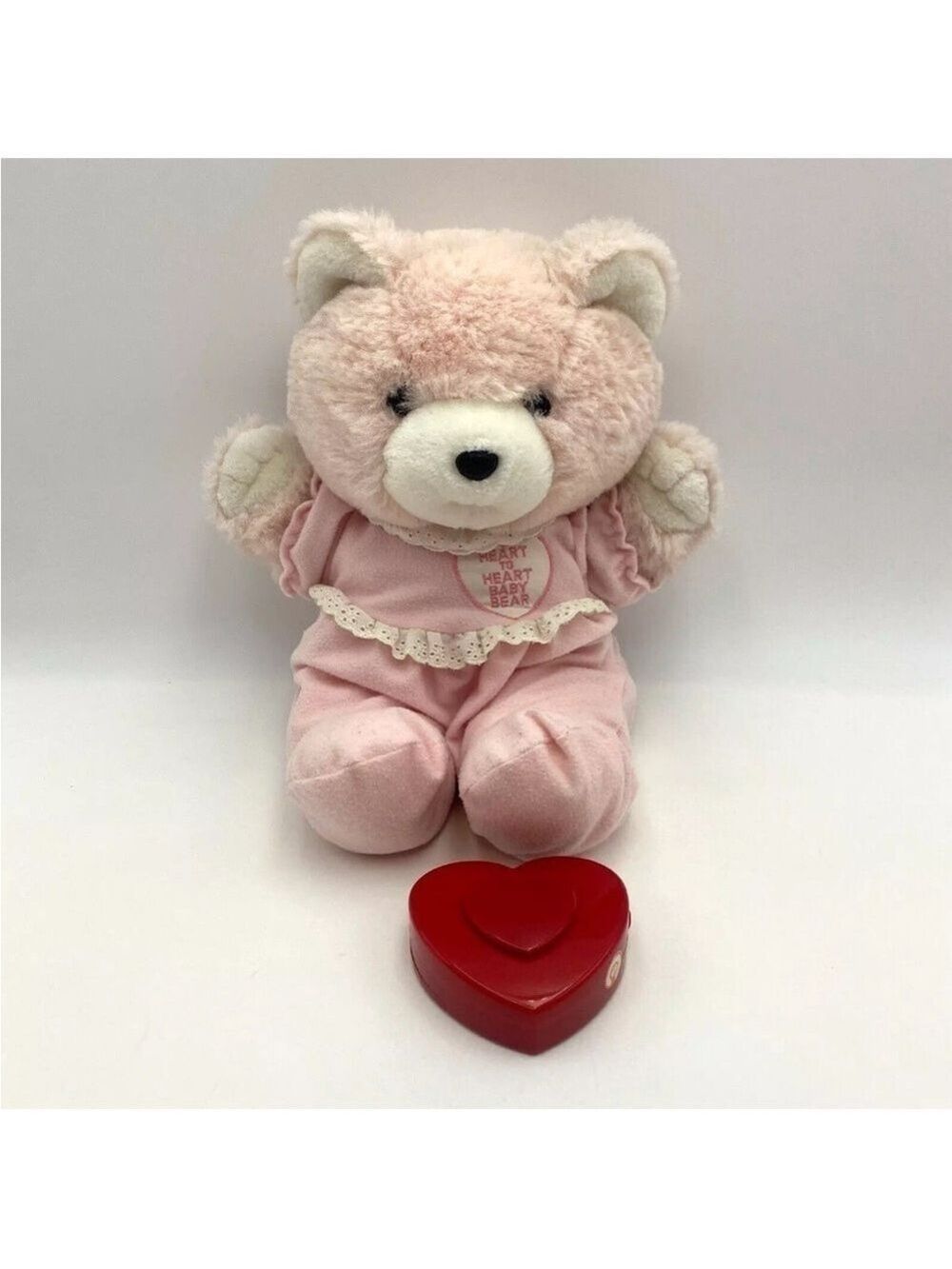Heart to Heart Baby Bear Teddy Pink Plush VTG 1985 W/ Heart Works Chosun
